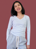 Essential Cotton Long Sleeve V-Neck Tee