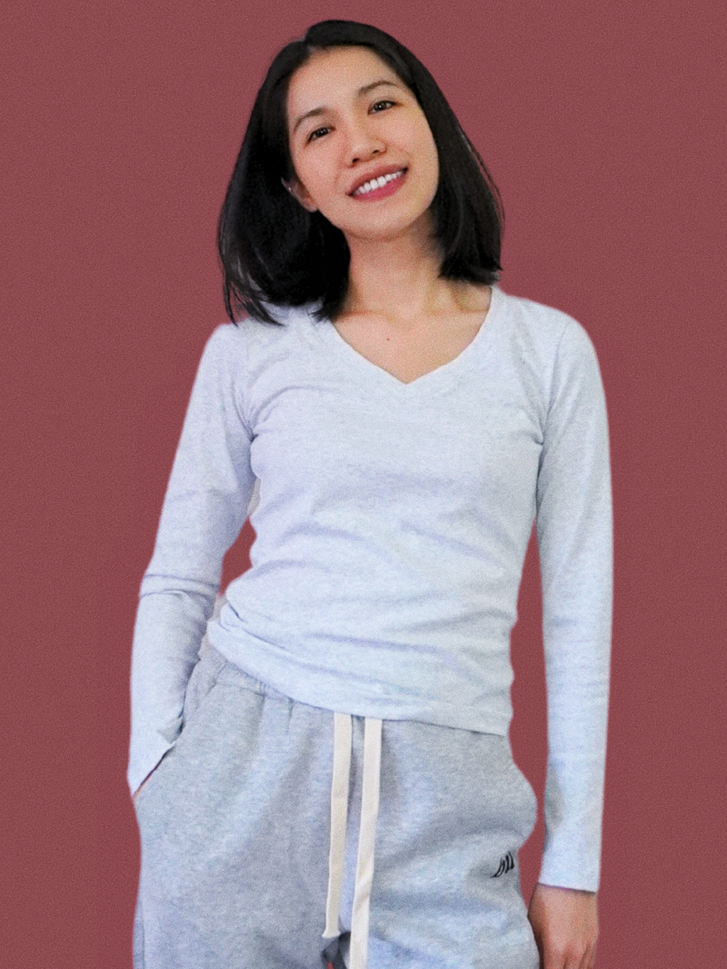 Essential Cotton Long Sleeve V-Neck Tee